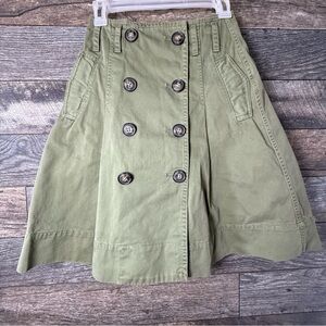 J.CREW Skirt Womens Size 00 Army Green Pleated Double Buttoned